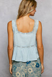 Double Gauze Floral Shirring Square Neck Sleeveless Top: OFF WHITE / L