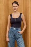 WASHED SEAMLESS CROP TOP: DENIM