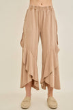 Mineral Washed Wavy Ruffle Cropped Pants HP7051: MossGreen / S-M-L / 2-2-2