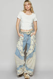 Floral print crochet contrast casual jeans: DENIM / M