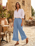 4029 WIDE LINEN PANTS WITH EYELET EMBROIDERY: Orange