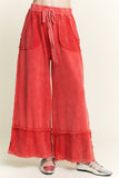 MineralWash Wide Pants with raw hem frayed details HP5536: Natural / S-M-L / 2-2-2