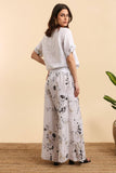 Floral print trousers in 100% Linen REF. 30526: Duck Green