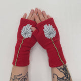Fingerless Cashmere Gloves-Mum: Aqua on Olive / One Size Fits Most