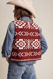 Southwestern Button-Up Vest LSW0977: Burgundy / M