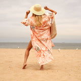 Cotton Kimono Bathrobe Frida Cardigan Gown - Orange Owl