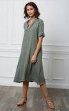 Long dress in 100% linen REF.7161: Wasabi / Unique