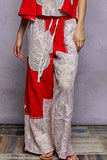 Solid lace patch detail woven pants: HONEY GOLD / S