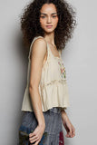 Double Gauze Floral Shirring Square Neck Sleeveless Top: INK NAVY / M