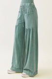 Mineral Washed Boho waist band wideleg cropped pants HP5900 : Ashed Black / S-M-L / 2-2-2