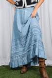 Ruffle Frayed Hem Chambray Casual Western Maxi Skirt VS83151: Washed Denim / M
