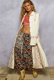 Long sleeve double gauze floral patch woven long jacket: LATTE / S