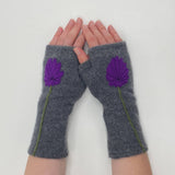 Fingerless Cashmere Gloves-Mum: Aqua on Olive / One Size Fits Most