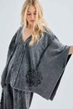 Mineral Washed Doily Boho Pancho Vneck top HT6680: Ashed Black