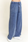 Mineral Wash Side Knit detail wide leg pants HE5878P: Silver Grey / S-M-L / 2-2-2