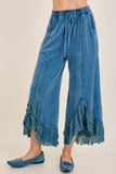 Mineral Washed Lace Ruffles Cropped Pants HP6931: Latte / S-M-L / 2-2-2