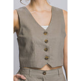 Linen Buttoned Vest Top: GREYSTONE / M