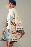 Western Geometric Mountain Pattern Oversized Knit Cardigan: IVORY