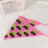 Cherry Strawberry Floral checkered Crochet Bandana -56colors: BEIGEStrawberry