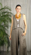 REF 6454 100% LINEN VEST: Beige