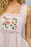Double Gauze Floral Shirring Square Neck Sleeveless Top: OFF WHITE / S
