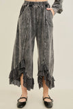 Mineral Washed Lace Ruffles Cropped Pants HP6931: Silver Grey / S-M-L / 2-2-2
