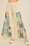 Mineral Washed Boho Patch Tiered wide pants HP6619: Natural / S-M-L / 2-2-2