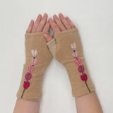 Fingerless Cashmere Gloves-Lupine: Yellow on Grey / One Size Fits Most
