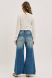 MID-RISE WIDE-LEG FRAYED HEM DENIM JEANS: DENIM BLUE / Contemporary / S