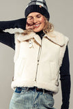 Sherpa Lined Cropped Biker Western Statement Vest: CAMEL / S-2/M-2/L-2