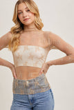 FLORAL EMBROIDERY LACE MESH LAYERING TOP: HAZELNUT / S