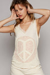 V-neck sleeveless front woven heart peace patch top: S / BUTTER MILK