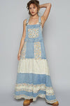 Vintage washed front pocket floral contrast dress: DENIM / L