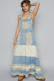 Vintage washed front pocket floral contrast dress: DENIM / L