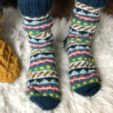 LUGA Unisex Waste Wool House Socks S/M/L: Multi Ocean Blue / UK6-8