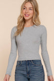 Long Sleeve Round Neck Cotton Spandex Rib Tee: OLV-olive / S