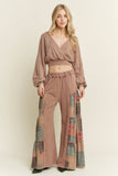 Mineral Washed Boho Patch Tiered wide pants HP6619: Natural / S-M-L / 2-2-2