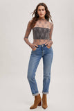 FLORAL EMBROIDERY LACE MESH LAYERING TOP: HAZELNUT / S