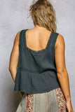 Double Gauze Floral Shirring Square Neck Sleeveless Top: OFF WHITE / M