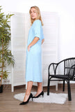 Long dress in 100% linen REF.7161: Sky Blue / Unique