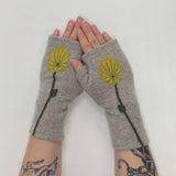 Fingerless Cashmere Gloves-Mum: Aqua on Olive / One Size Fits Most