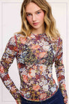 JCT7700-Semi Sheer Crew Neck Long Sleeve Mesh Layering Top: Hazelnut / L