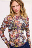 JCT7700-Semi Sheer Crew Neck Long Sleeve Mesh Layering Top: Hazelnut / L