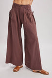 DRAWSTRING PATCH POCKETS WIDE LEG PANTS: MOCHA / M