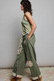 Floral Patchwork Rolled-up Denim Straight Pants: DENIM / L