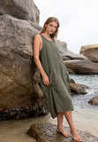 Sleeveless long dress 100% linen REF. 8466: WASABI