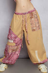 Floral print patchwork twill joger pants: DENIM / S