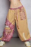 Floral print patchwork twill joger pants: DENIM / S