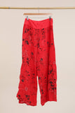 Floral print trousers in 100% Linen REF. 30526: Duck Green