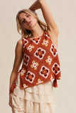 Crochet Granny Square Tassel Tie Vest LSW1006: Rust / M